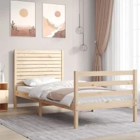 Single bed frame with solid wood headboard by , Beds and slatted bases - Ref: Foro24-3194986, Price: 100,44 €, Discount: %