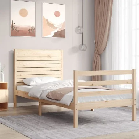 Single bed frame with solid wood headboard by , Beds and slatted bases - Ref: Foro24-3194986, Price: 100,44 €, Discount: %