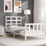 Single bed frame with white solid wood headboard by , Beds and slatted bases - Ref: Foro24-3192062, Price: 107,16 €, Discount: %