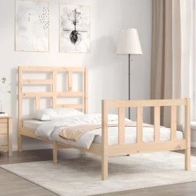 Bed frame with solid wood headboard 100x200 cm by , Beds and slatted bases - Ref: Foro24-3193066, Price: 112,55 €, Discount: %