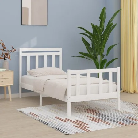 Massives Bettgestell aus weißem Kiefernholz, 100 x 200 cm von , Betten und Lattenroste - Ref: Foro24-3107019, Preis: 131,37 €...