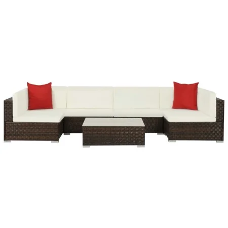 7-teiliges Gartenmöbel-Set und braune synthetische Rattankissen von vidaXL, Gartensets - Ref: Foro24-44600, Preis: 568,55 €, ...