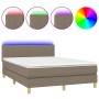 Box spring bed with LED mattress taupe gray fabric 140x200 cm by , Beds and slatted bases - Ref: Foro24-3133881, Price: 444,0...