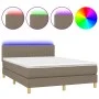Box spring bed with LED mattress taupe gray fabric 140x200 cm by , Beds and slatted bases - Ref: Foro24-3133881, Price: 435,9...