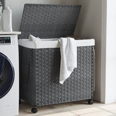 Gray rattan laundry basket with wheels 60x35x60.5 cm by , Laundry baskets - Ref: Foro24-372041, Price: 71,77 €, Discount: %