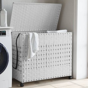 Laundry hamper with white rattan wheels 66x35x60 cm by , Laundry baskets - Ref: Foro24-372048, Price: 82,53 €, Discount: %