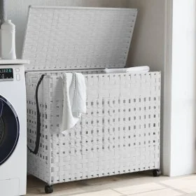 Laundry hamper with white rattan wheels 66x35x60 cm by , Laundry baskets - Ref: Foro24-372048, Price: 82,26 €, Discount: %