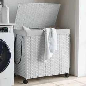 Laundry hamper with white rattan wheels 60x35x60.5 cm by , Laundry baskets - Ref: Foro24-372043, Price: 83,30 €, Discount: %