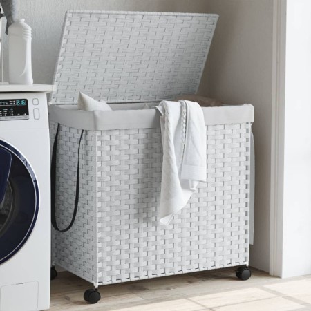 Laundry hamper with white rattan wheels 60x35x60.5 cm by , Laundry baskets - Ref: Foro24-372043, Price: 84,48 €, Discount: %