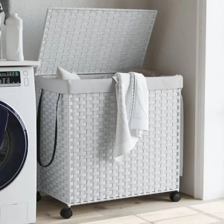 Laundry hamper with white rattan wheels 60x35x60.5 cm by , Laundry baskets - Ref: Foro24-372043, Price: 83,30 €, Discount: %