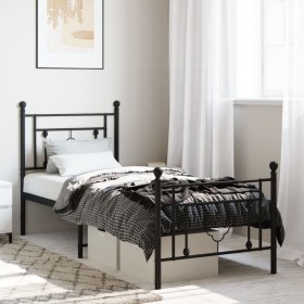 Bed frame with headboard and black metal footboard 75x190 cm by , Beds and slatted bases - Ref: Foro24-374347, Price: 63,22 €...