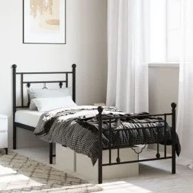 Bed frame with headboard and black metal footboard 75x190 cm by , Beds and slatted bases - Ref: Foro24-374347, Price: 62,71 €...