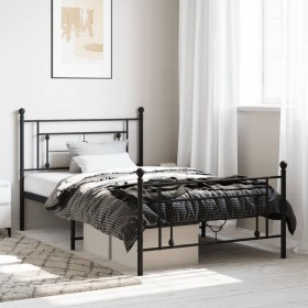 Bed frame with headboard and black metal footboard 107x203cm by , Beds and slatted bases - Ref: Foro24-374353, Price: 85,26 €...