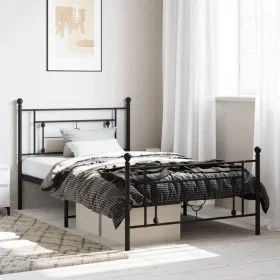 Bed frame with headboard and black metal footboard 107x203cm by , Beds and slatted bases - Ref: Foro24-374353, Price: 83,96 €...