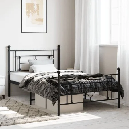 Bed frame with headboard and black metal footboard 107x203cm by , Beds and slatted bases - Ref: Foro24-374353, Price: 83,96 €...
