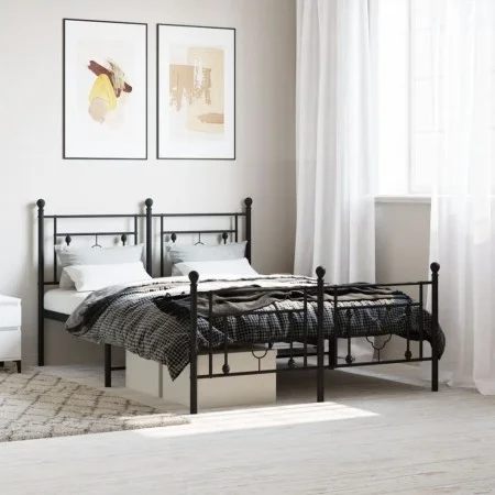Black metal headboard and footboard bed frame 140x200 cm by , Beds and slatted bases - Ref: Foro24-374358, Price: 113,29 €, D...