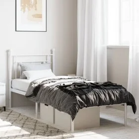 Metal bed frame with white headboard 80x200 cm by , Beds and slatted bases - Ref: Foro24-374379, Price: 60,97 €, Discount: %