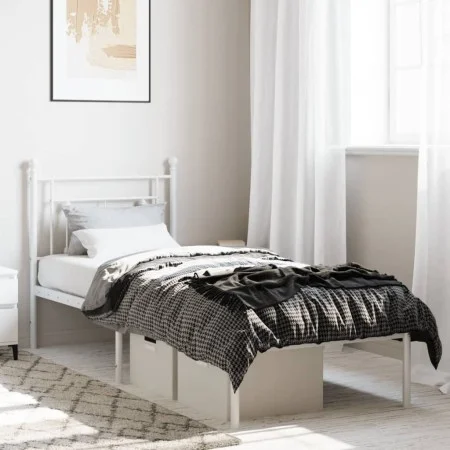 Metal bed frame with white headboard 80x200 cm by , Beds and slatted bases - Ref: Foro24-374379, Price: 60,97 €, Discount: %