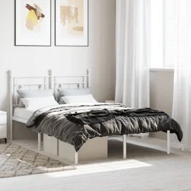 Metal bed frame with white headboard 120x190 cm by , Beds and slatted bases - Ref: Foro24-374385, Price: 84,95 €, Discount: %