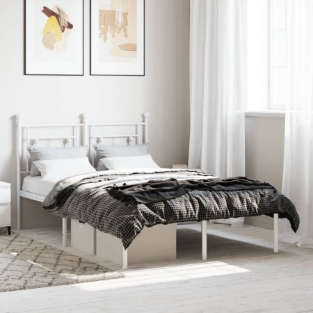 Estructura de cama de metal con cabecero blanca 120x190 cm de , Camas y somieres - Ref: Foro24-374385, Precio: 85,90 €, Descu...