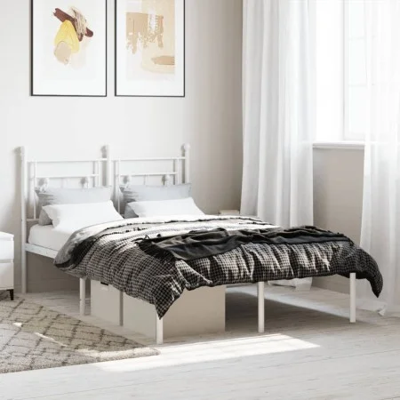 Metal bed frame with white headboard 120x190 cm by , Beds and slatted bases - Ref: Foro24-374385, Price: 84,95 €, Discount: %