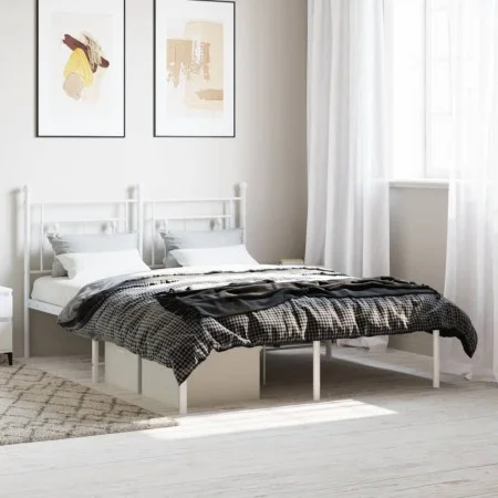 Metal bed frame with white headboard 135x190 cm by , Beds and slatted bases - Ref: Foro24-374387, Price: 87,10 €, Discount: %