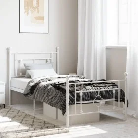 Metal bed frame with headboard and footboard white 90x190 cm by , Beds and slatted bases - Ref: Foro24-374398, Price: 73,06 €...