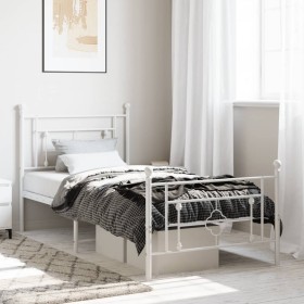 Metal bed frame with headboard and footboard white 100x200 cm by , Beds and slatted bases - Ref: Foro24-374401, Price: 85,61 ...