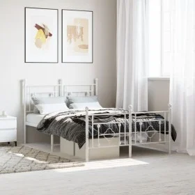 Metal bed frame with headboard and white footboard 120x190 cm by , Beds and slatted bases - Ref: Foro24-374403, Price: 108,05...