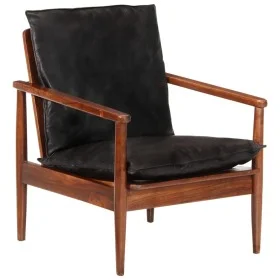 Sessel aus massivem Akazienholz und schwarzem Echtleder von , Sessel - Ref: Foro24-340922, Preis: 209,57 €, Rabatt: %