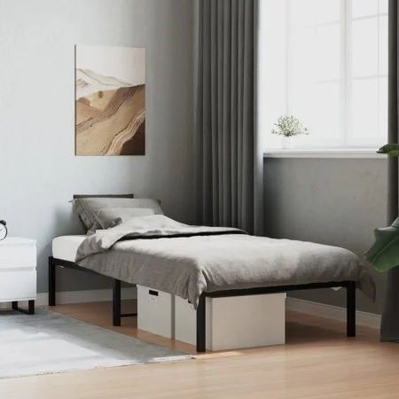Black metal bed frame 90x190 cm by , Beds and slatted bases - Ref: Foro24-373647, Price: 61,24 €, Discount: %