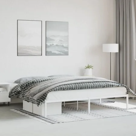 Estructura de cama de metal blanco 193x203 cm de , Camas y somieres - Ref: Foro24-373679, Precio: 91,37 €, Descuento: %