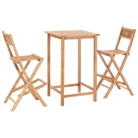 Set mesa y sillas de bar de jardín 3 pzas madera maciza roble
