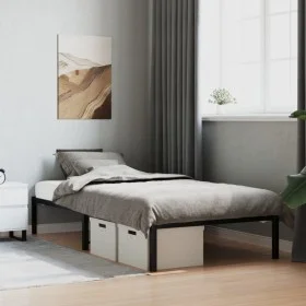 Black metal bed frame 100x190 cm by , Beds and slatted bases - Ref: Foro24-373649, Price: 59,77 €, Discount: %