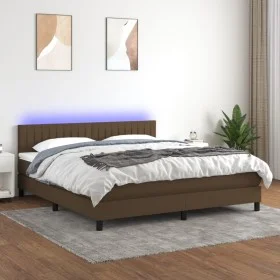 Box spring bed mattress LED lights dark brown fabric 180x200cm by , Beds and slatted bases - Ref: Foro24-3133336, Price: 525,...