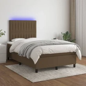 Box spring bed with mattress and LED dark brown fabric 120x200 cm by , Beds and slatted bases - Ref: Foro24-3135024, Price: 4...
