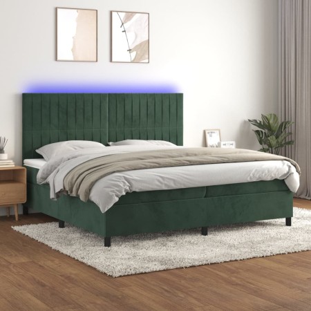Cama box spring colchón y LED terciopelo verde oscuro 200x200cm de , Camas y somieres - Ref: Foro24-3136266, Precio: 707,92 €...