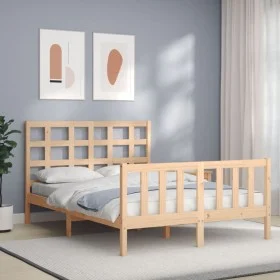 Double bed frame with solid wood headboard by , Beds and slatted bases - Ref: Foro24-3192076, Price: 144,73 €, Discount: %