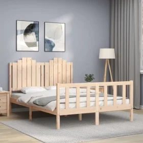 Bed frame with solid wood headboard 140x200 cm by , Beds and slatted bases - Ref: Foro24-3192296, Price: 147,23 €, Discount: %