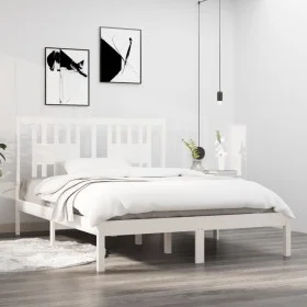 White solid wood bed frame 135x190 cm by , Beds and slatted bases - Ref: Foro24-3104039, Price: 142,68 €, Discount: %
