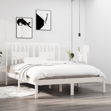 Weißer Massivholzbettrahmen 135x190 cm von , Betten und Lattenroste - Ref: Foro24-3104039, Preis: 144,69 €, Rabatt: %