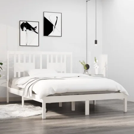 White solid wood bed frame 135x190 cm by , Beds and slatted bases - Ref: Foro24-3104039, Price: 142,68 €, Discount: %