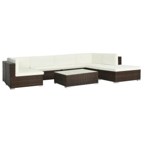 Set muebles de jardín 8 piezas y cojines ratán sintético marrón