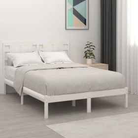 White solid wood bed frame 135x190 cm by , Beds and slatted bases - Ref: Foro24-3104194, Price: 147,08 €, Discount: %