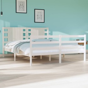 Massives Bettgestell aus weißem Kiefernholz, 135 x 190 cm von , Betten und Lattenroste - Ref: Foro24-3104259, Preis: 159,56 €...