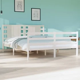 Solid white pine wood bed frame 135x190 cm by , Beds and slatted bases - Ref: Foro24-3104259, Price: 155,12 €, Discount: %