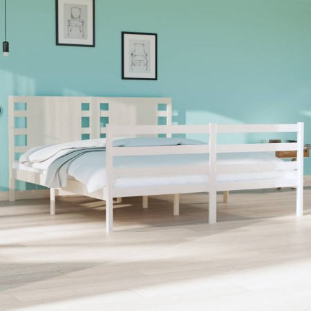 Massives Bettgestell aus weißem Kiefernholz, 135 x 190 cm von , Betten und Lattenroste - Ref: Foro24-3104259, Preis: 159,56 €...
