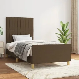 Dark brown fabric bed frame with headboard 90x200 cm by , Beds and slatted bases - Ref: Foro24-3125190, Price: 129,99 €, Disc...