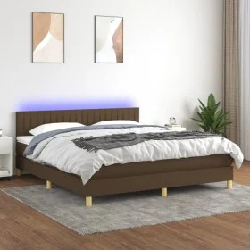 Cama box spring con colchón LED tela marrón oscuro 160x200 cm de , Camas y somieres - Ref: Foro24-3133888, Precio: 470,06 €, ...