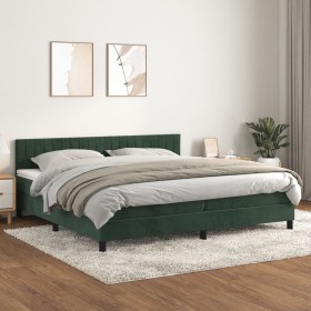 Cama box spring con colchón terciopelo verde oscuro 200x200 cm